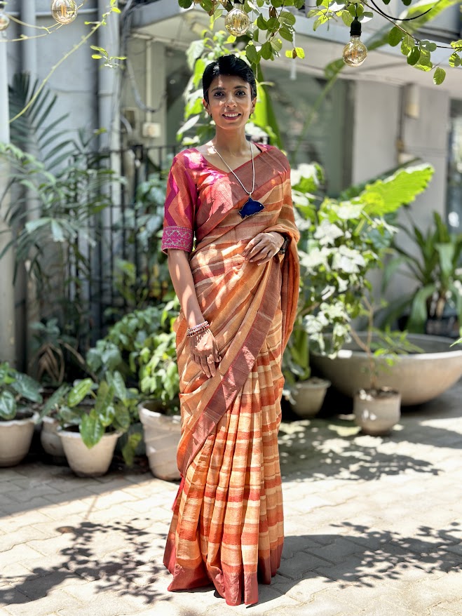 Maya Orange multihued tussar saree