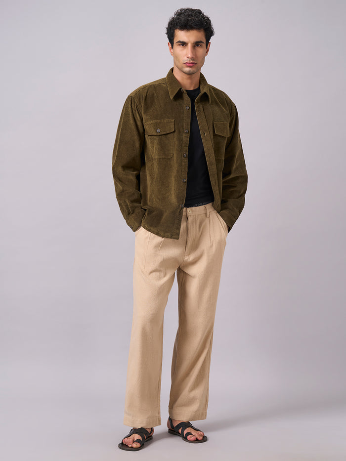 Men's 100% Cotton Loose Fit Elastic Waist Pants Khaki