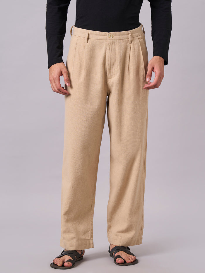 Men's 100% Cotton Loose Fit Elastic Waist Pants Khaki