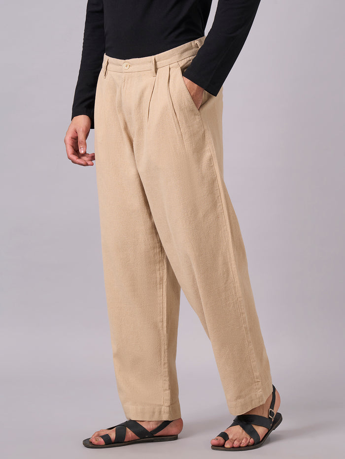 Men's 100% Cotton Loose Fit Elastic Waist Pants Khaki