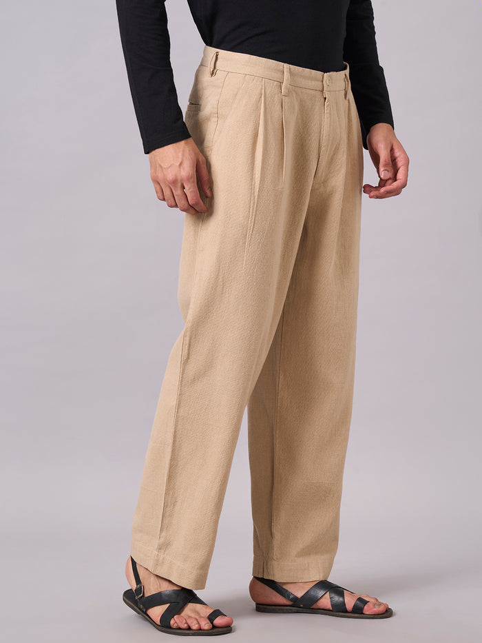 Men's 100% Cotton Loose Fit Elastic Waist Pants Khaki