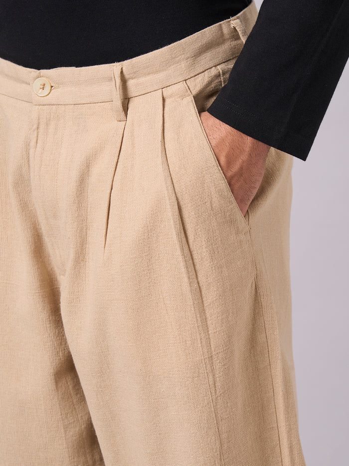 Men's 100% Cotton Loose Fit Elastic Waist Pants Khaki