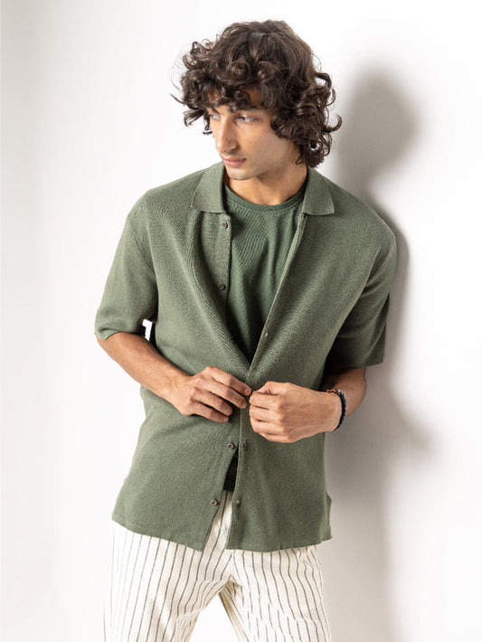 Men's 100% Cotton Regular Fit Overshirt Green