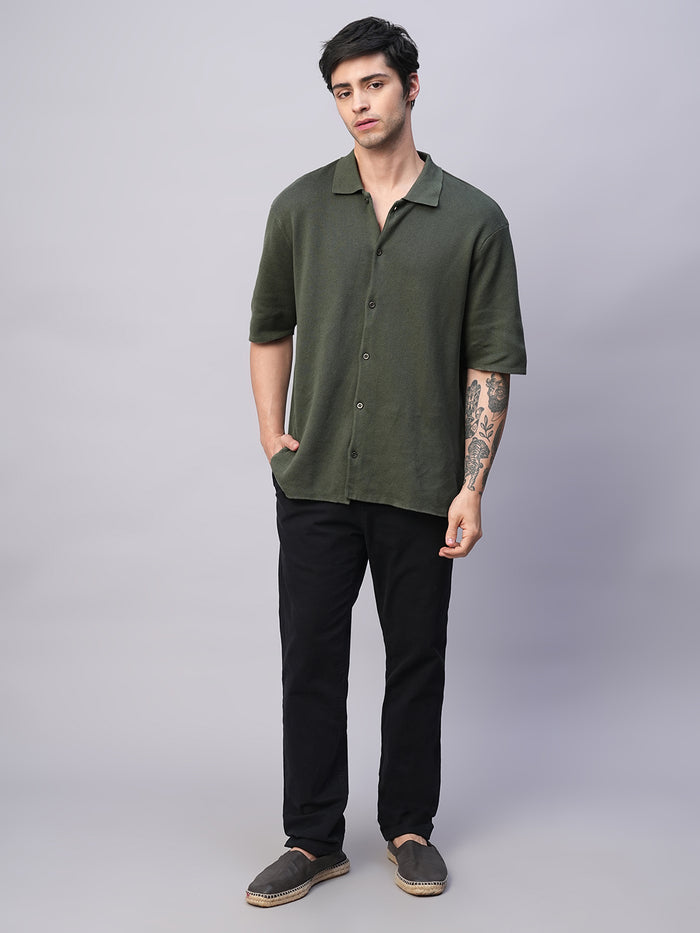 Men's 100% Cotton Regular Fit Overshirt Green
