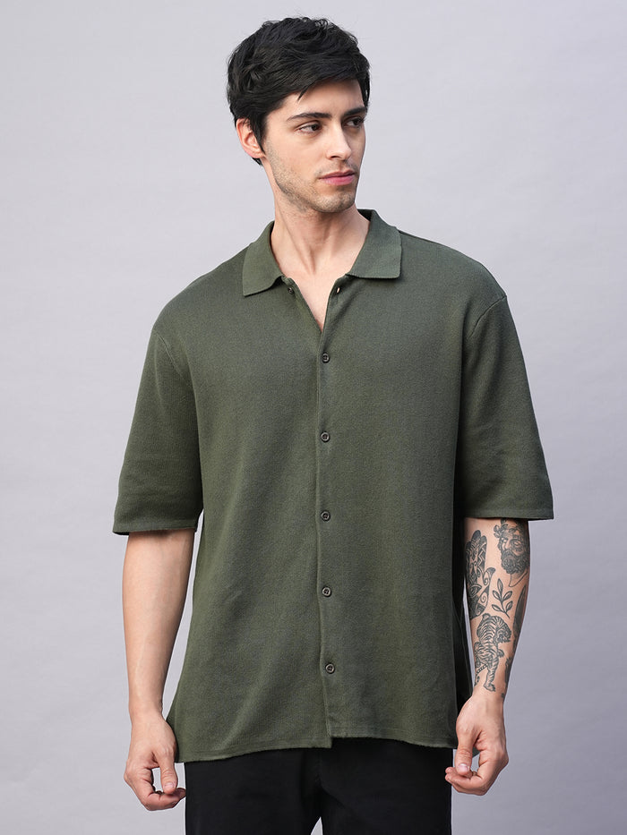 Men's 100% Cotton Regular Fit Overshirt Green