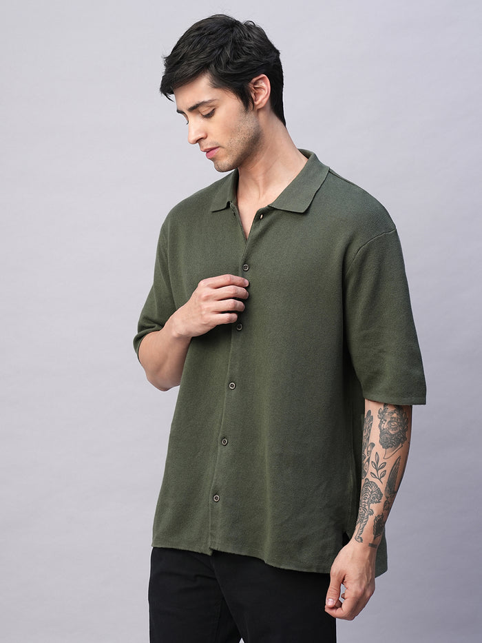 Men's 100% Cotton Regular Fit Overshirt Green