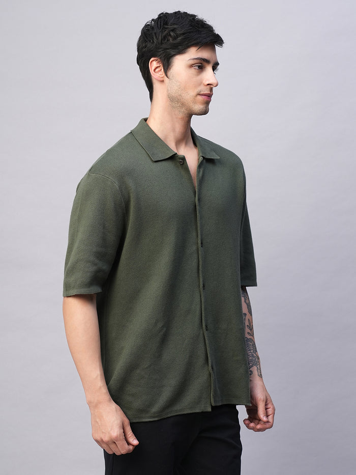 Men's 100% Cotton Regular Fit Overshirt Green