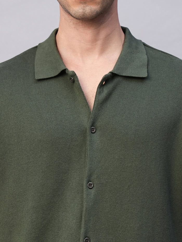 Men's 100% Cotton Regular Fit Overshirt Green