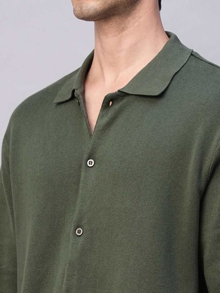 Men's 100% Cotton Regular Fit Overshirt Green