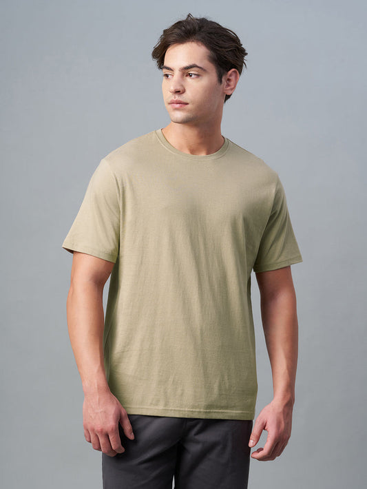 Men's 100% Cotton Round Neck T Shirt Khaki