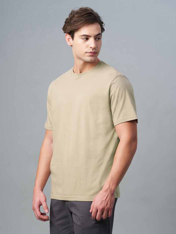 Men's 100% Cotton Round Neck T Shirt Khaki