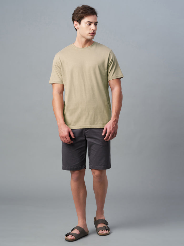 Men's 100% Cotton Round Neck T Shirt Khaki
