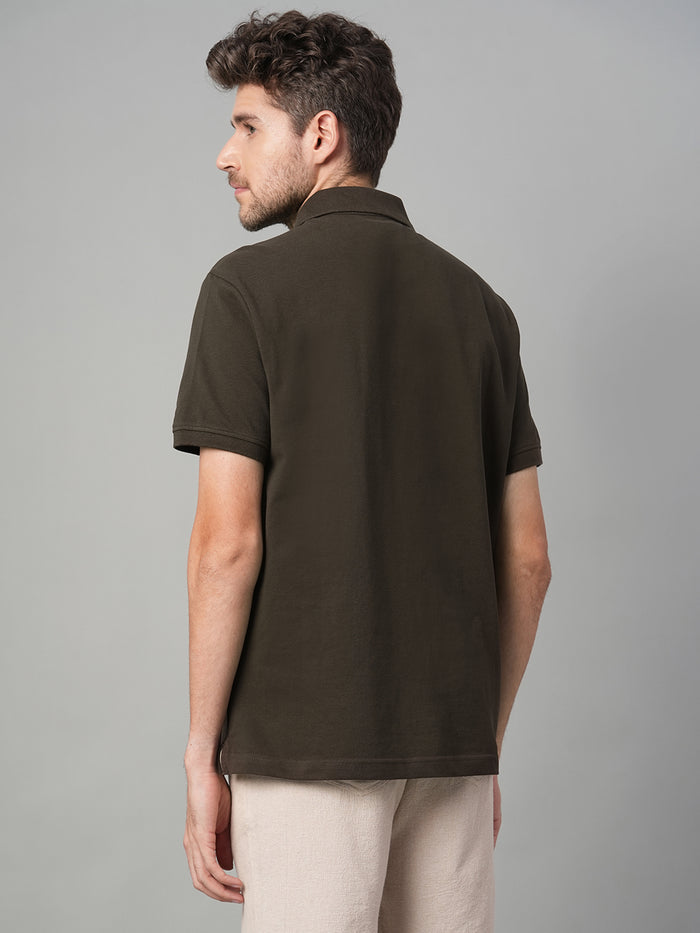 Men's 100% Cotton Zip Polo T Shirt Brown
