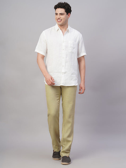 Men's 100% Linen Regular Fit Side Pocket Pant Khaki