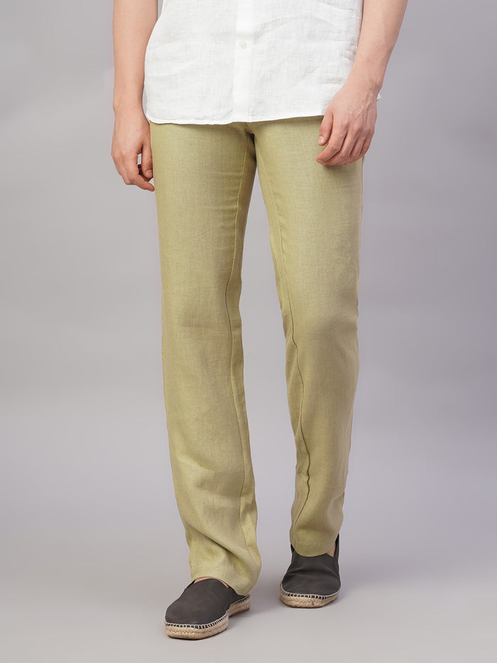 Men's 100% Linen Regular Fit Side Pocket Pant Khaki