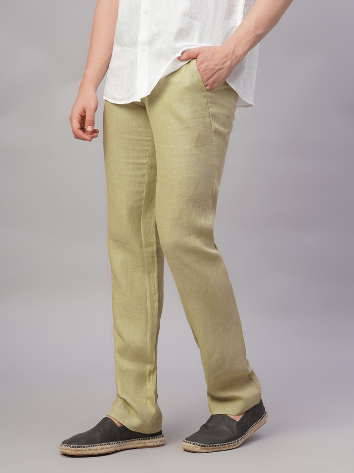Men's 100% Linen Regular Fit Side Pocket Pant Khaki