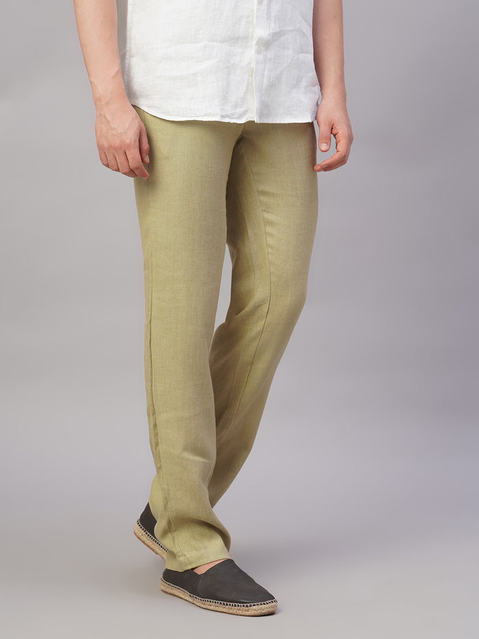 Men's 100% Linen Regular Fit Side Pocket Pant Khaki