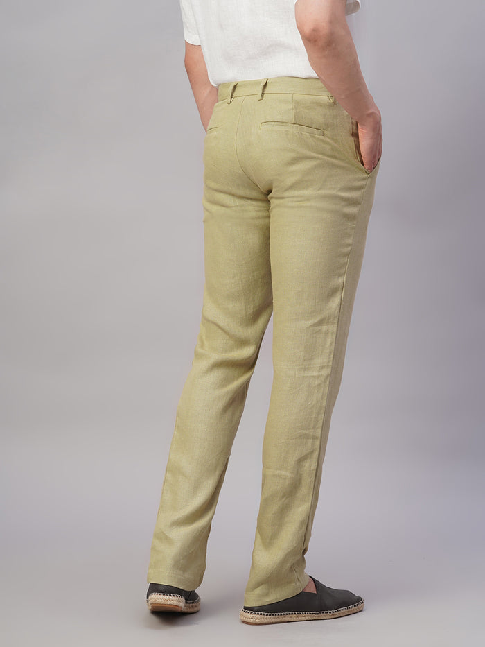Men's 100% Linen Regular Fit Side Pocket Pant Khaki