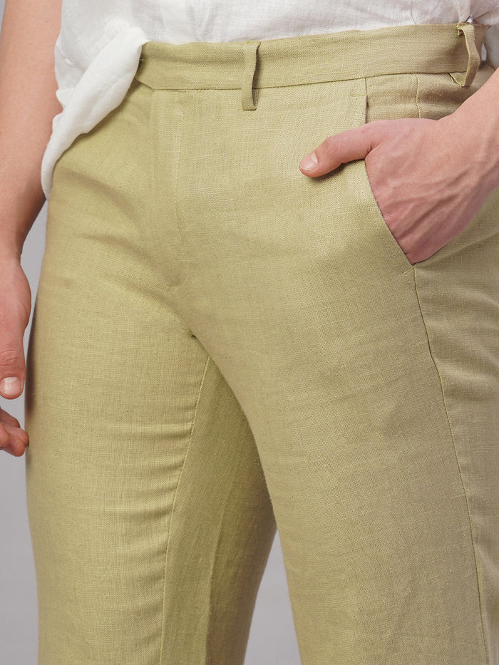 Men's 100% Linen Regular Fit Side Pocket Pant Khaki