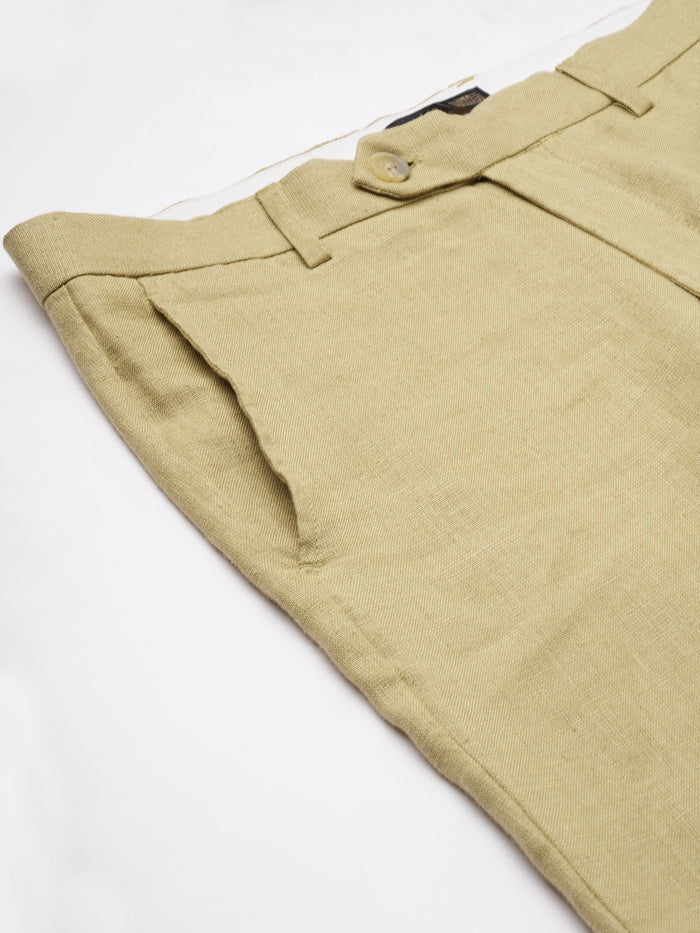 Men's 100% Linen Regular Fit Side Pocket Pant Khaki