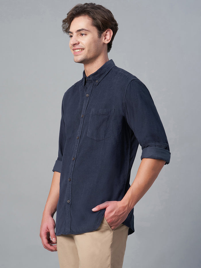 Men's Corduroy 100% Cotton Regular Fit Long Sleeved Shirt Navy