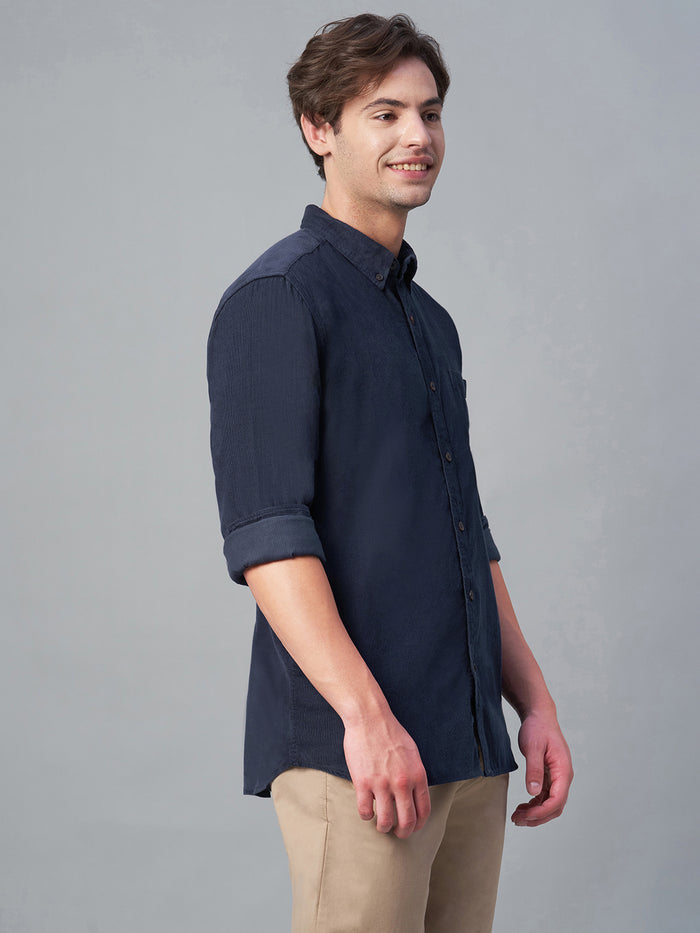 Men's Corduroy 100% Cotton Regular Fit Long Sleeved Shirt Navy