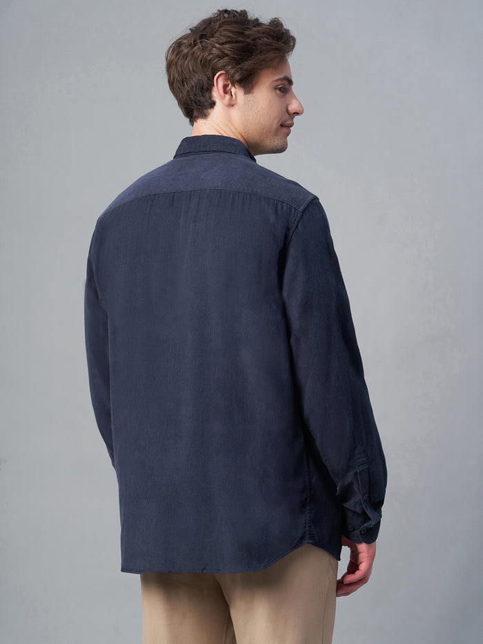 Men's Corduroy 100% Cotton Regular Fit Long Sleeved Shirt Navy