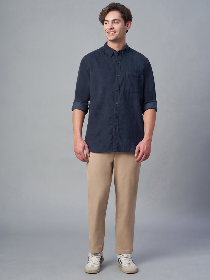 Men's Corduroy 100% Cotton Regular Fit Long Sleeved Shirt Navy