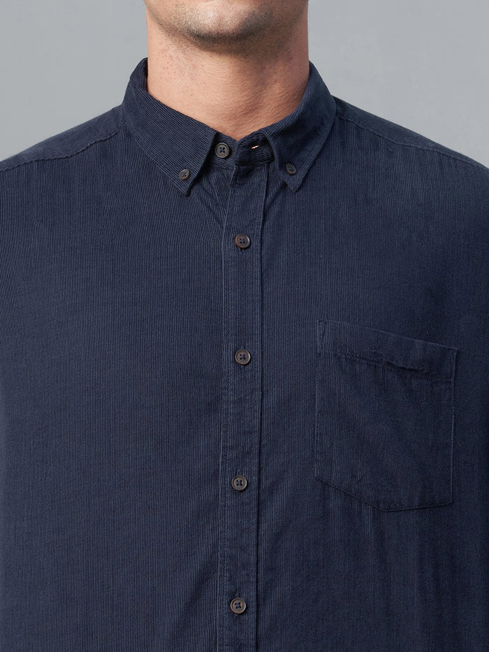 Men's Corduroy 100% Cotton Regular Fit Long Sleeved Shirt Navy
