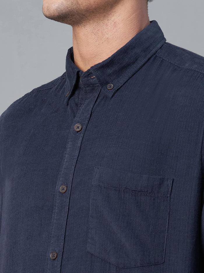 Men's Corduroy 100% Cotton Regular Fit Long Sleeved Shirt Navy