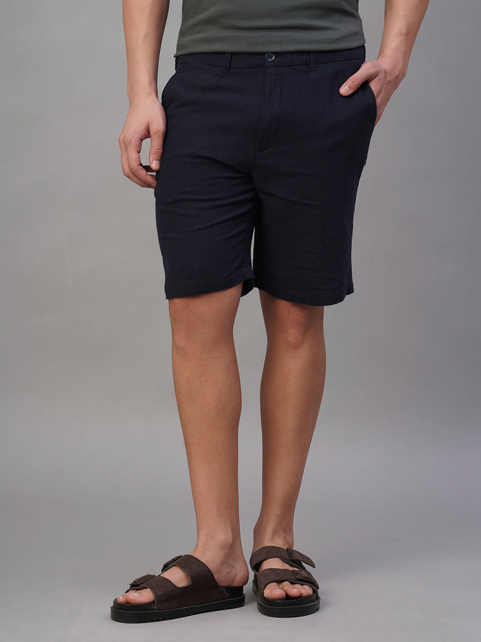 Men's Cotton Linen Regular Fit Shorts Navy
