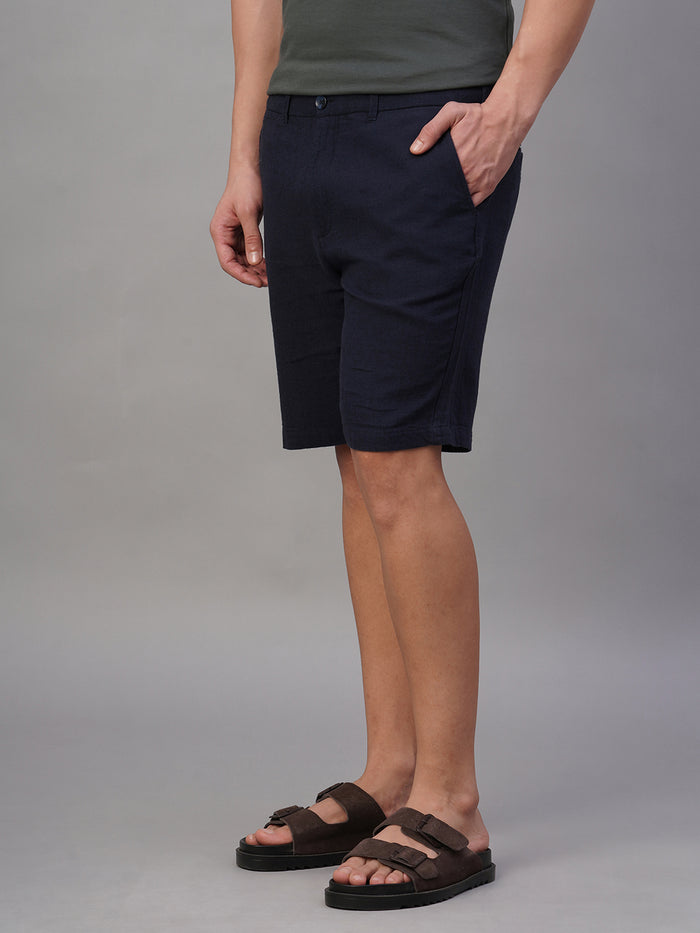 Men's Cotton Linen Regular Fit Shorts Navy