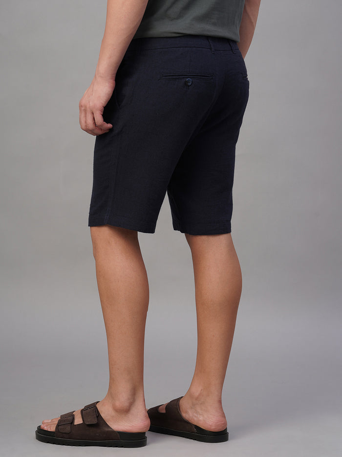 Men's Cotton Linen Regular Fit Shorts Navy
