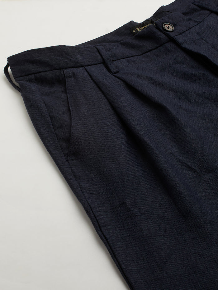 Men's Cotton Linen Regular Fit Shorts Navy