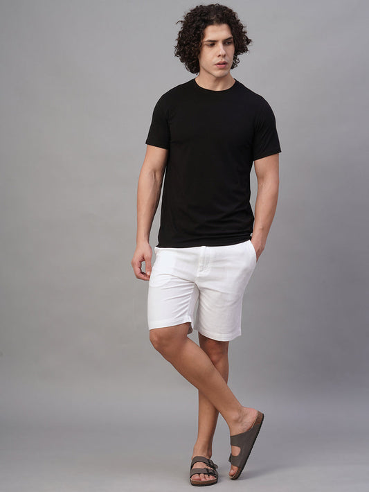 Men's Cotton Linen Regular Fit Shorts White