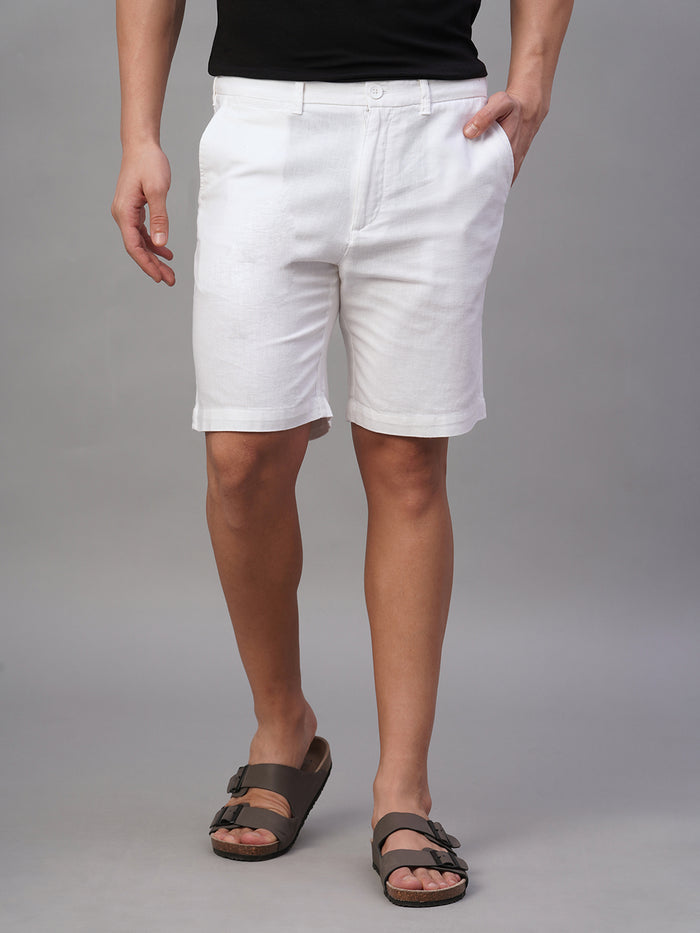 Men's Cotton Linen Regular Fit Shorts White