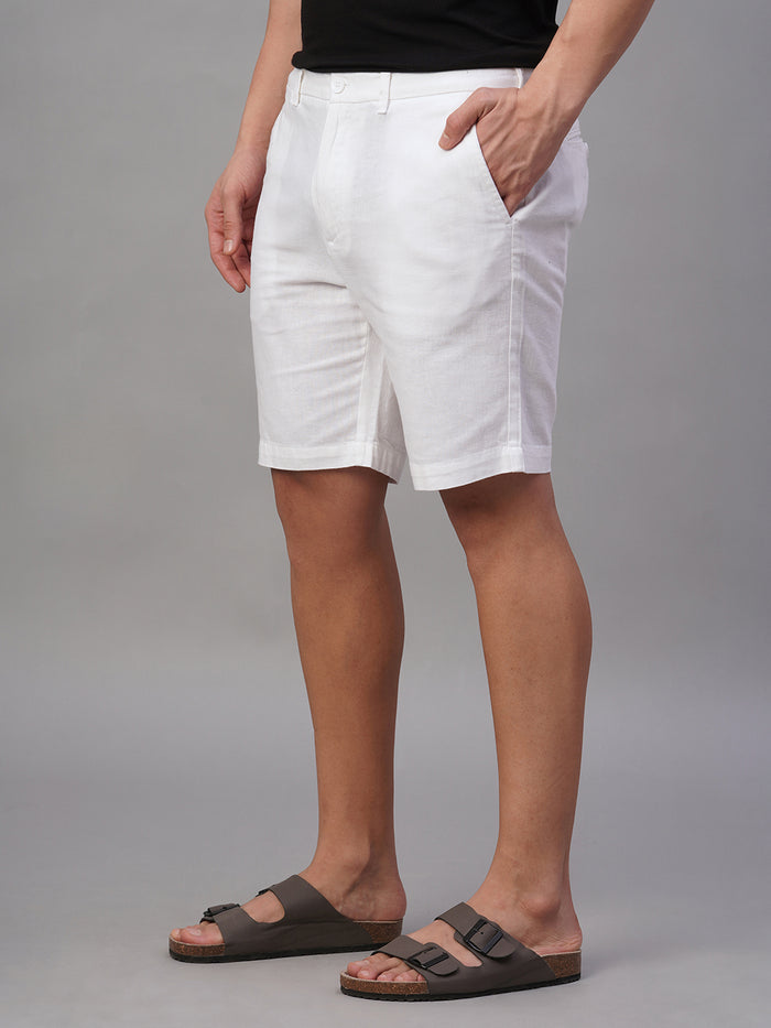 Men's Cotton Linen Regular Fit Shorts White