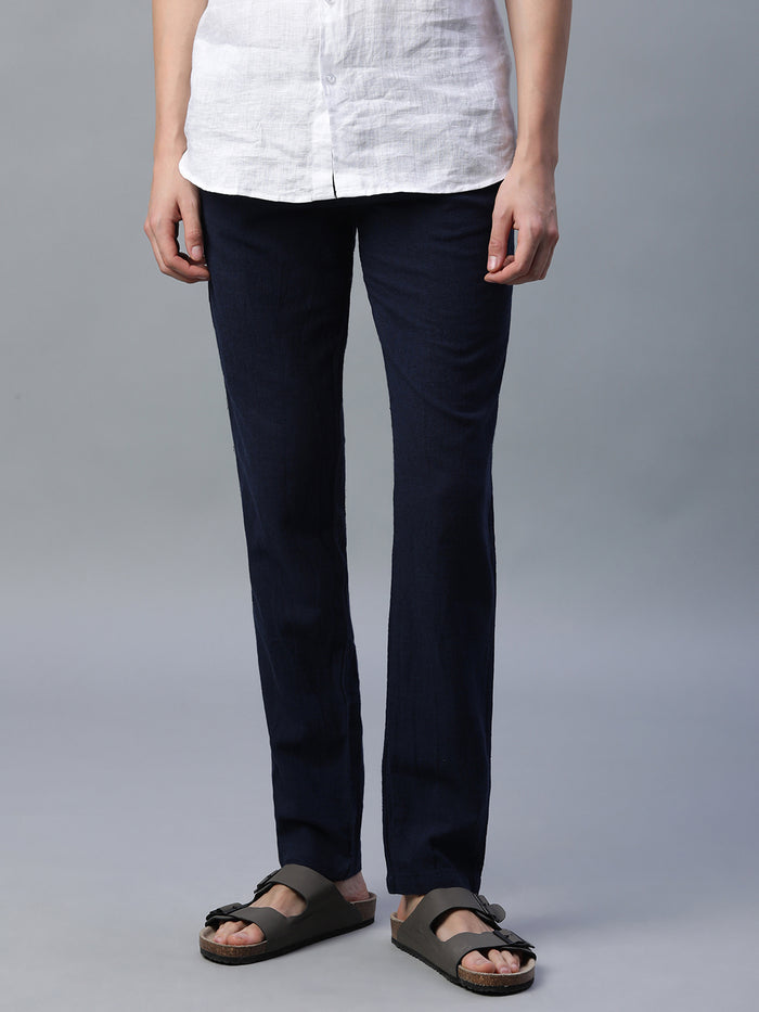Men's Cotton Linen Slim Fit Pant Navy