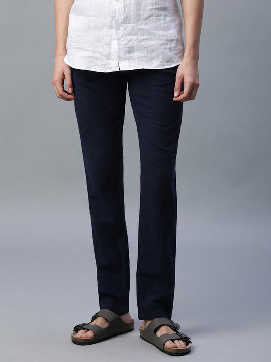 Men's Cotton Linen Slim Fit Pant Navy
