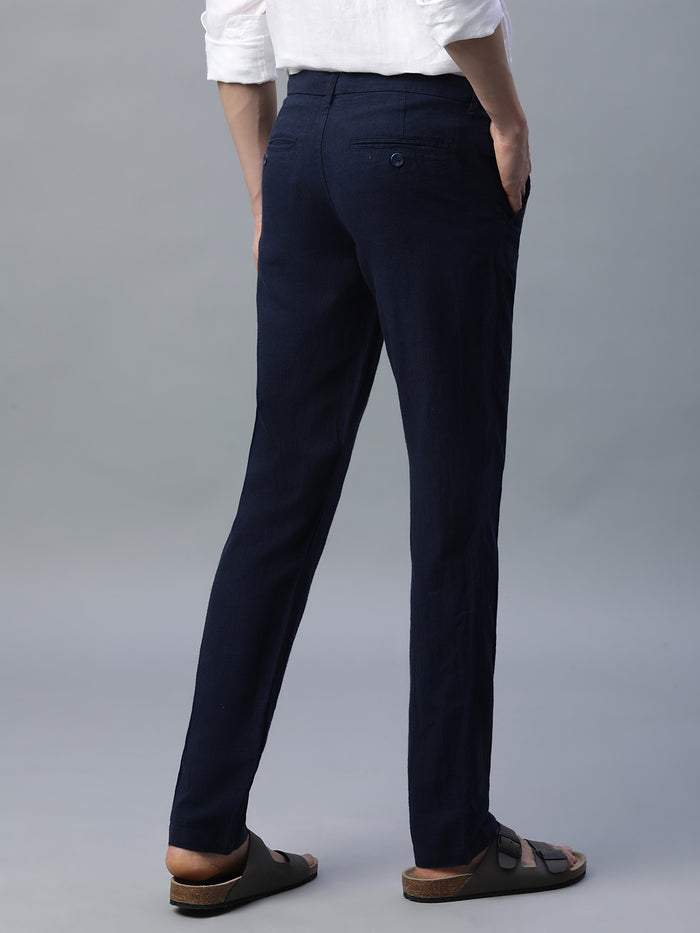 Men's Cotton Linen Slim Fit Pant Navy