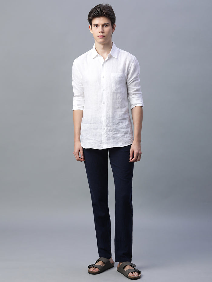 Men's Cotton Linen Slim Fit Pant Navy
