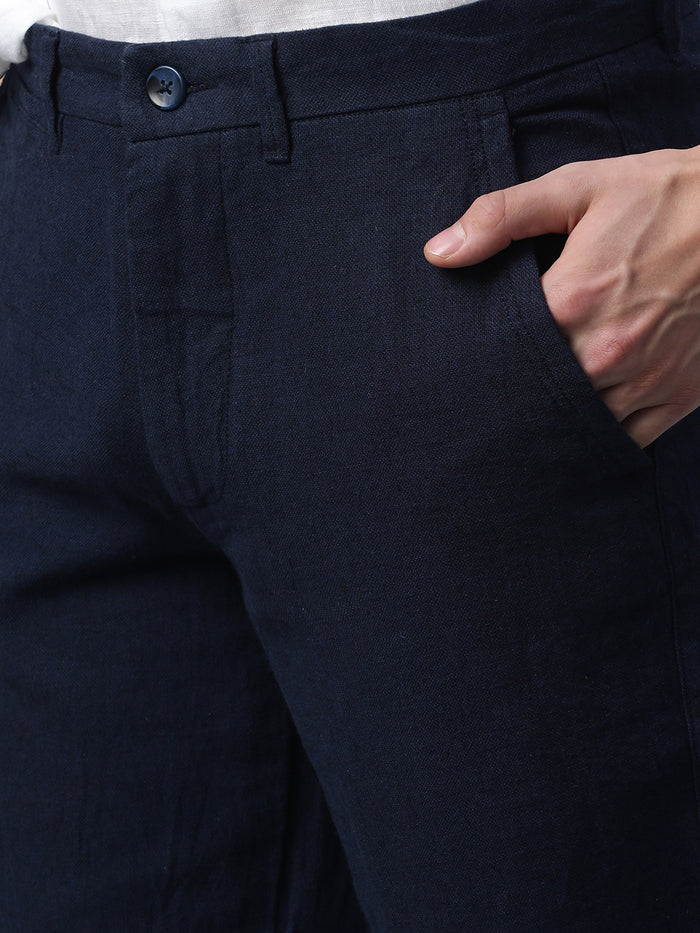 Men's Cotton Linen Slim Fit Pant Navy