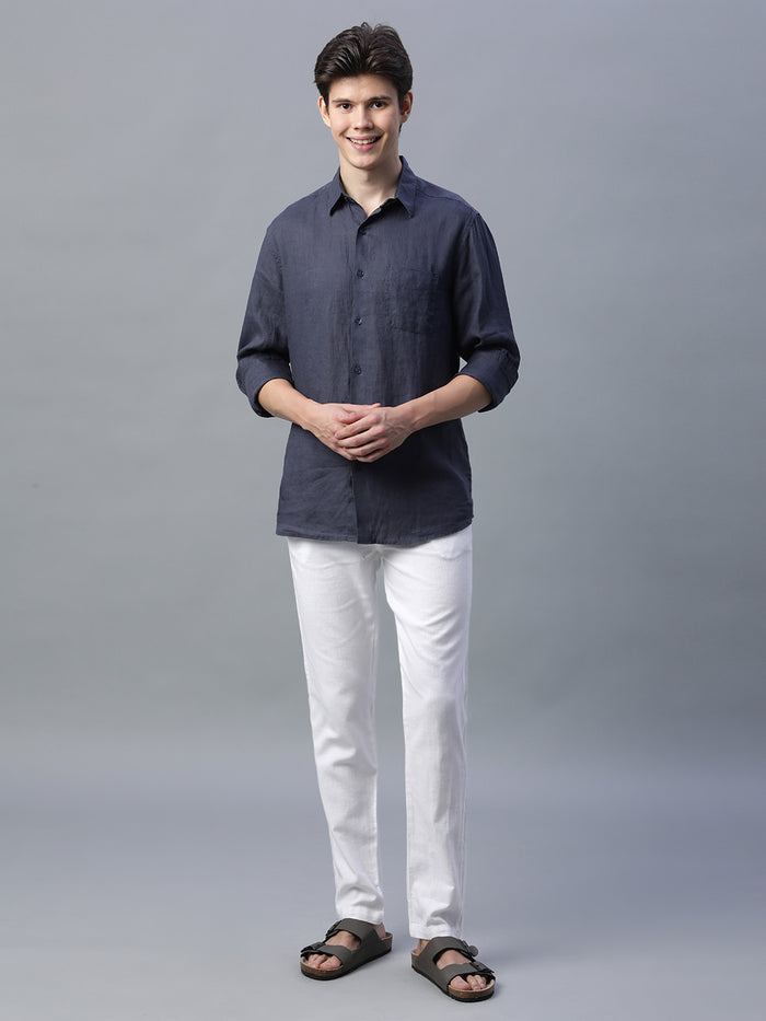 Men's Cotton Linen Slim Fit Pant White