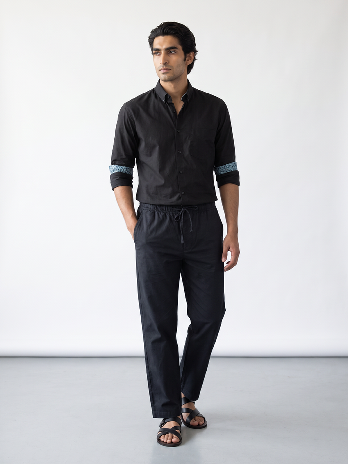 Men's Cotton Lycra Regular Fit Pocket Pants Black