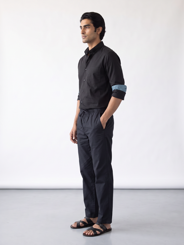 Men's Cotton Lycra Regular Fit Pocket Pants Black