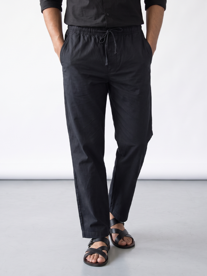 Men's Cotton Lycra Regular Fit Pocket Pants Black
