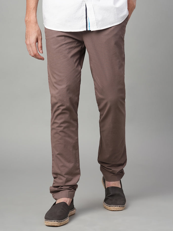 Men's Cotton Lycra Slim Fit Pant Brown