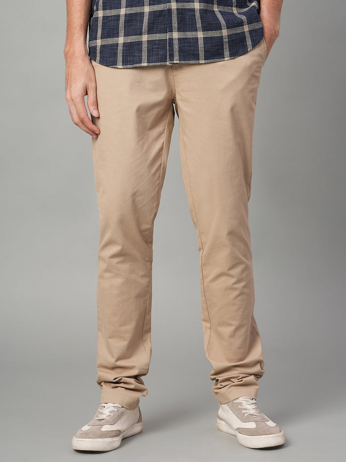 Men's Cotton Lycra Slim Fit Pocket Pants Khaki