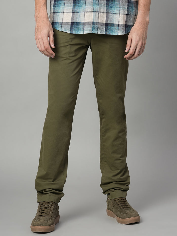 Men's Cotton Lycra Slim Fit Pocket Pants Olive