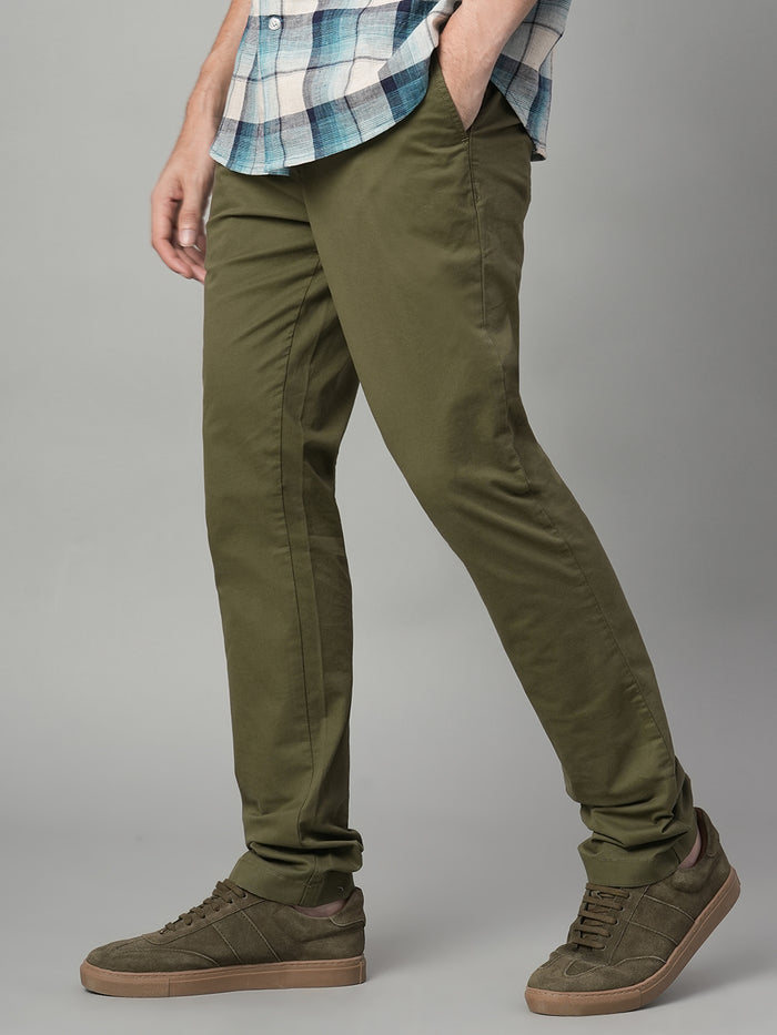 Men's Cotton Lycra Slim Fit Pocket Pants Olive